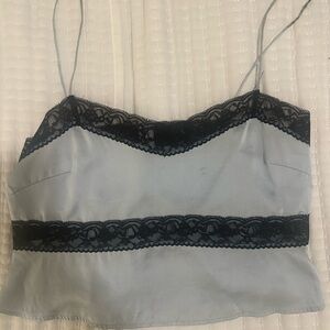 Reformation Light Blue Cami with Black Lace